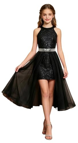 Robe De Cocktail Fille Longueur Midi Dentelle Bustier Tulle Ceinture Strass Élégant Demoiselle d'honneur pour Soirée Anniversaire Bal Mariage Fête Communion Enfant Princesse