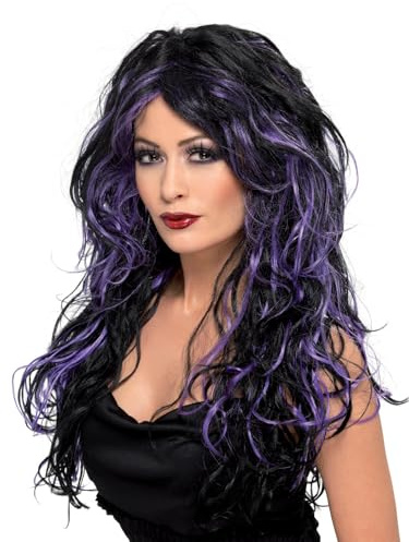 Smiffys Perücke Gothic-Braut, Lang und mit Strähnen Halloween