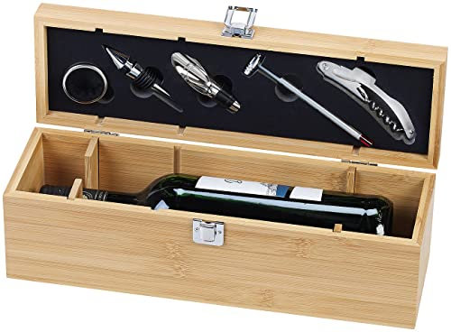 Carlo Milano Wein Geschenkbox: 6-teiliges Sommelier-Set in edler Geschenkbox für 1 Weinflasche (Wein Geschenkkiste, Weinflaschen Deckel, Geschenkpapier)