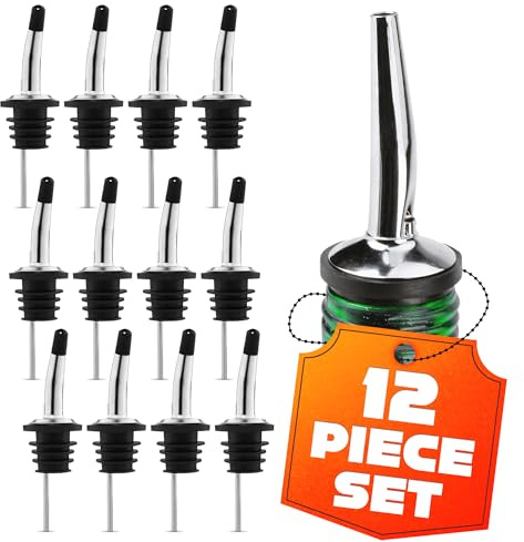 12Pcs Stainless Steel Liquor Pour Spout Covers - Leak-Resistant Alcohol Pour Spouts for Liquor Bottles, Oil Topper for Bottle with Silicone Seal Rings & Rubber Cups - Olive Oil Spouts for Bottles