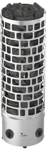 Sauna Poêle Électrique Sawo Aries Round Tower Premium 3HE 7,5 kW avec Unité de Contrôle Intégrée: Thermostat et Minuterie 230V 1N / 400V 3N