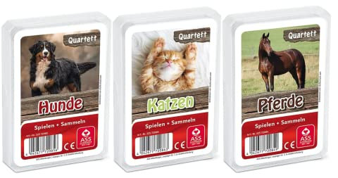 AssAltenburger 3-er Set Quartettspiele/Quartett Tierleben bestehend aus 1. Pferde - 2. Hunde - 3. Katzen