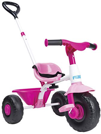 FEBER Baby Trike Pink, Triciclo para Niños con Estructura Metálica y Cinturón de Seguridad, 2 Posiciones, Silla de Empuje y Triciclo con Pedales, De 1 a 3 Años, Color Rosa, Famosa, 800012811