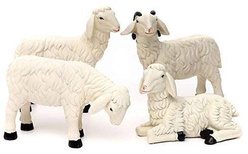 Holyart Set 3 Schafe und EIN Bock aus bemaltem Kunstharz für 35-40 cm Krippe