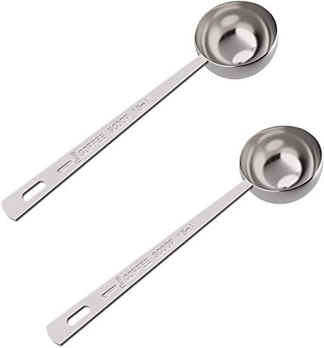 POEFT 2 st 15 ml kaffe mätskopa 1 matsked långt handtag rostfritt stål sked för kaffe, mjölkpulver, fruktpulver