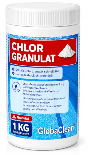GlobaClean Chlorgranulat für Pool 1kg – Schnelllösliches Chlor Granulat mit 56% Aktivchlor – für Poolpflege, Schockchlorung & Stoßchlorung – gegen Algen & Bakterien