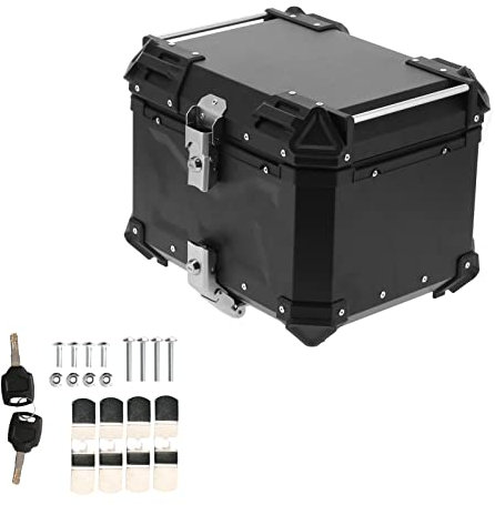 Aramox Motorrad Kofferträger, Universal 45L Motorrad Adventure Aluminium Roller Topcase givi alu Fahrrad Motorrad Aluminium Heckbox Gepäckersatz Schwarz
