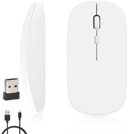 iSTYLE Ratón Inalámbrico Recargable, Bluetooth o 2.4GHz con Mini Receptor USB, 1600 dpi de Seguimiento Óptico, Ratones silenciosos para Mac, PC, iPad, Laptop, Tableta(Blanco)