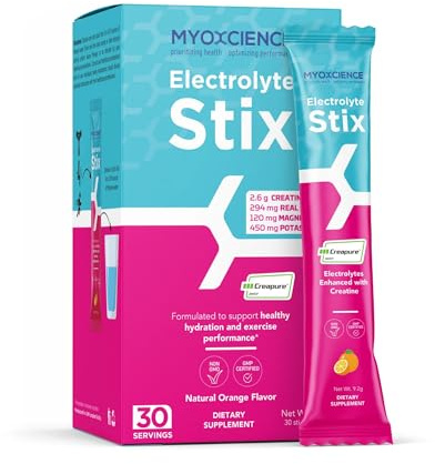MYOXCIENCE Electrolyte STIX | Creatine Electrolyte Powder | Recovery from Exercise & Muscle Development w/Real Salt (Natural Orange Flavor) (Stix 30 ct)