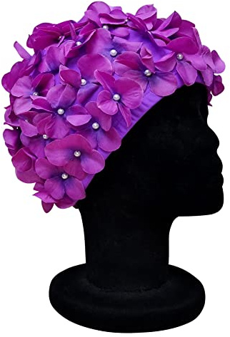 CHEX Lily Floral Bonnet de bain pour femme Motif pétales de fleurs 3D Multicolore Jaune Rose Violet Bleu Rouge Blanc Élégant Vintage Bonnet de bain Taille unique Adulte (Violet)