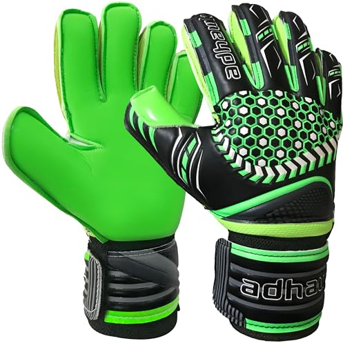 Adhawk Guantes de portero - Palma de látex de alta calidad con protección de la columna vertebral y pulsera de doble capa - Guantes de portero de diseño premium para niños, jóvenes y adultos