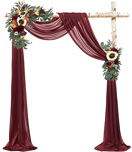 Ansofi Vintage Sunflower Arch Flowers Kit (Pack of 3)-2pcs Artificial Burgundy Rose Flower Arrangement with 1pc Drape for Wedding Ceremony Arbor and Reception Backdrop Decor