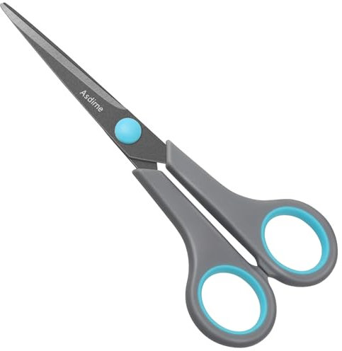 Asdirne Teflon Coating Scissors, Stainless Steel Blades, Soft Grip Handle, Suitable for Households,Offices and Schools, All Purpose, Blue/Grey, 16.2 cm
