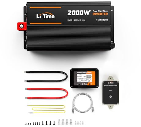 LiTime 2000W Inverter a Onda Sinusoidale Pura, Inverter con Prese di Corrente 2*AC, Schermo di Monitoraggio per lo Stato in Tempo Reale, Convertitore da 12VDC a 230VAC, per Caravanning