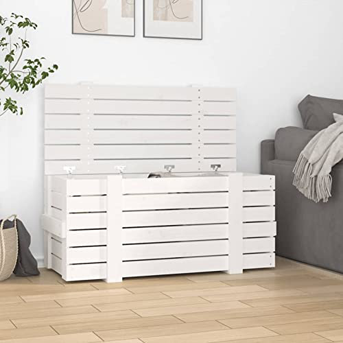 ZEYUAN Truhe Weiß 91x40,5x42 cm Massivholz Kiefer Sitzbank Mit Stauraum, Wäschetruhe, Spielzeugkiste, Aufbewahrungstruhe, Aufbewahrung, Jugendzimmer Möbel, Truhenbank Mit Stauraum - 824999