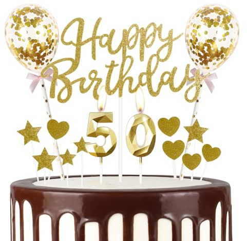 mciskin Gold 50th Birthday Decorations for Women Men,3D Number 50 Candle for Cake,Gold Cake Toppers for Women Men,Glitter Happy 50th Birthday Cake Toppers for Party Decorations Supplies