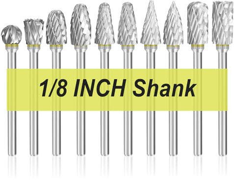 YOFULY Hartmetall-Frässtift-Set, 10-teilig, 1/8-Zoll-Schaft, 1/4-Zoll-Schleifkopf, Doppelschliff, Wolframstahl für Schleifer, DIY-Holzschnitzerei, Weichmetallpolieren, Gravieren, Holz