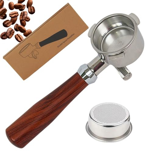 Espresso Portafilter 54mm Double Spout Compatible with Breville Bambino Plus (BES500) Infuser (BES840XL) 54mm Breville Barista Series- Wooden Handle - Stainless Steel Filter Basked Included