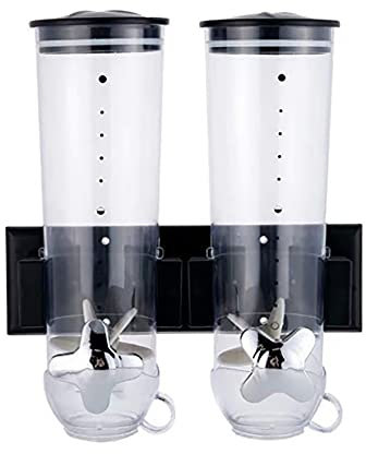 CLEADONG Distributeur de céréales à montage mural, double distributeur de céréales, capacité totale de 3 l, mini flocons de maïs automatique avec deux tasses, distributeur de nourriture pour bonbons