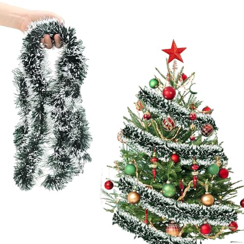 Ajuanbazha 10M Girlande Weihnachten, Weihnachtsbaum Girlande, Weihnachtsgirlande Weihnachtsdeko Tannengirlande, Hängende Dekoration für Haus Treppen Kamin Innen Außen (10M)