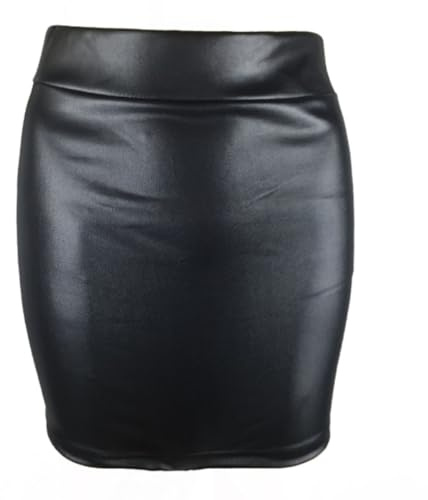 Womens Sexy PU Mini Skirt, Faux Leather High Waist Bodycon Pencil Skirt, Black Midi Business Hip Skirt for Work, Prom