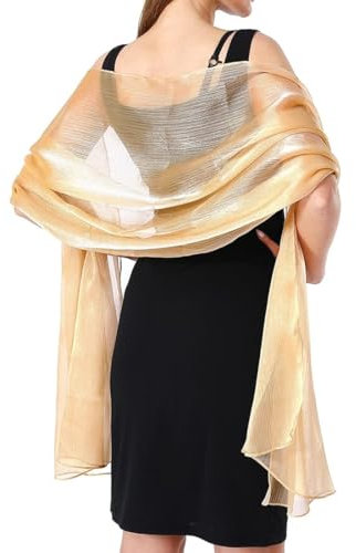 Stola für Abendkleid - Seide Satin Schals und Tücher, Elegante Hochzeits Schal für Damen Festlich, Halstuch Chiffon Leichter Weicher Schal - Champagnergold