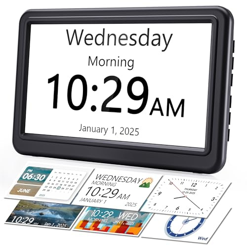 ROCAM Dementia Clock for Seniors, Large Display Digital Calendar Day Clock, 12 Themes 20 Custom Alarms & Reminders with 18 Ringtones, Automatic Dimmer, Medication Alarm Clock for Alzheimers/Elderly