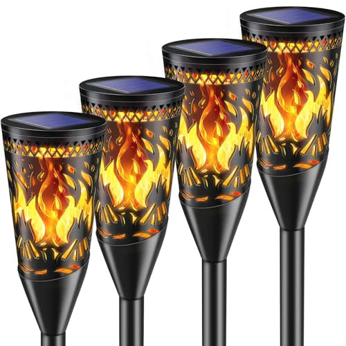 FIFlying Lamparas Solares Exterior Jardin, 4 Piezas, Antorchas Solares Exterior Jardin con Efecto de Llama Realista, Resistente al Agua IP65, Para JardíN, Terraza, CéSped, BalcóN, Camino, Parterre