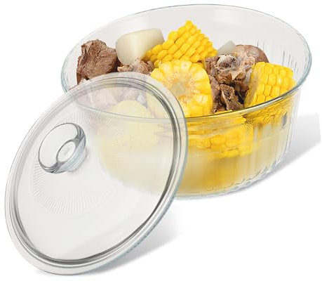 DECHOUS Glass Casserole Dish Set Lid Round Oven and Stove Bakeware for Soup Stew