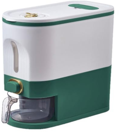 Fnfhsa 1 Caja de Almacenamiento de Arroz, Dispensador de Arroz Sellado, Capacidad, Tarro de Almacenamiento de Granos, Cubo, Contenedor de Comida para Mascotas, S, Verde