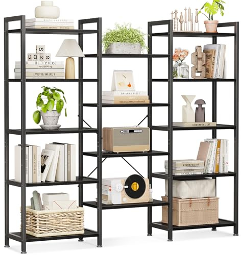 Coleshome Estantería con 14 Estantes, 5 Niveles, Librería con Espacio de Almacenamiento, 24 x 125.6 x 145.4 cm Librería Vertical Almacenaje para Oficina, Salón, Dormitorio, Cocina, Negro