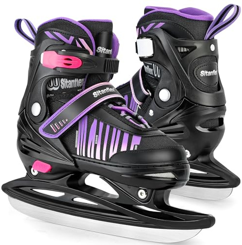 Sitanflex Ice Skates, Adjustable Ice Skates for Kids, Girls and Boys Ages 4-12, Toddler Ice Hockey Skates for Outdoor and Rink, Soft Padding and Reinforced Ankle Support, Purple