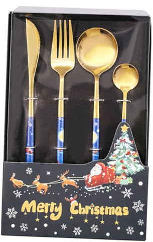 MUELODSIC Cuchillo Tenedor y Cuchara Navideños Cubiertos De Acero Inoxidable para Banquetes Vajilla para Carne para Decoración Navideña y Artículos para Fiestas