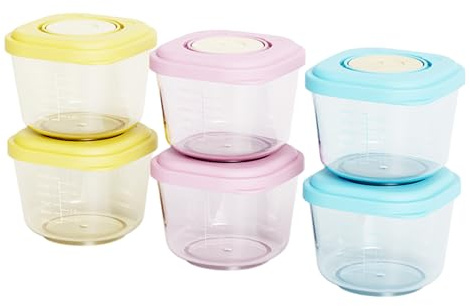 Baby Food Containers 6Pcs 150ml Square & Stackable Non Toxic PP Baby Food Jars with Lid & Scale -20-120℃ Resistant Microwavable Leakproof Storage Containers with Snuffle Valve