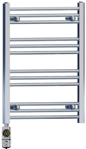400mm x 700mm Chrome Electric Bathroom Towel Rail Radiator Heater With AF Thermostatic Electric Element Pre-Filled Stock Clearance