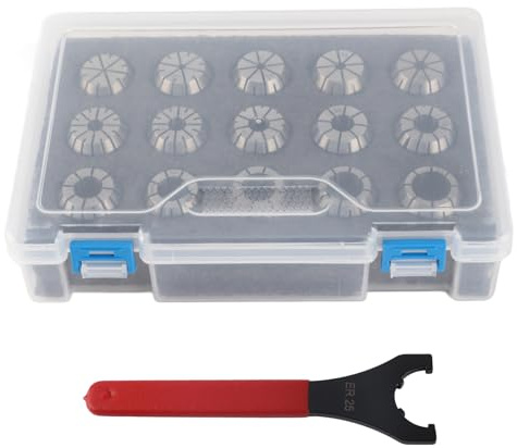 Juego de Pinzas ER25, 15 Piezas, Acero Rápido con Llave, Collets para Torno y Fresadora CNC - Alta Precisión, Resistente y Fácil Instalación