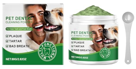 GNAUMORE Polvo de Limpieza de Dientes para Perros y Gatos，Eliminador de Sarro y Mal Aliento，Natural para Perros y Gatos，Alternativa al Cepillo Dientes Perro y Pasta de Dientes.