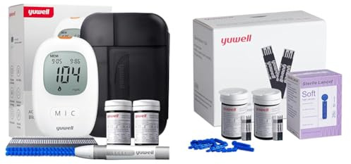 yuwell Misuratore Glicemia con strisce reattive x 100 e lancetti x 100, il Glucometro Kit Completo ideale per l'Uso Domestico, Diabete Test Kit Glucosio nel Sangue (Modello 710)