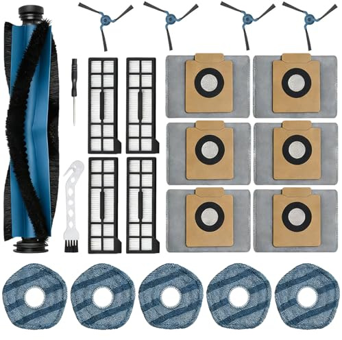 22Pcs X10 Pro Omni Replacement Accessory Kit for Eufy X10 Pro Omni Robot Vacuum Accessories, 1 Main Roller Brush, 6 Dust Bags, 5 Mop Pads, 4 Side Brushes, 4 HEPA Filters, 1 Screwdriver & 1 Clean Brush
