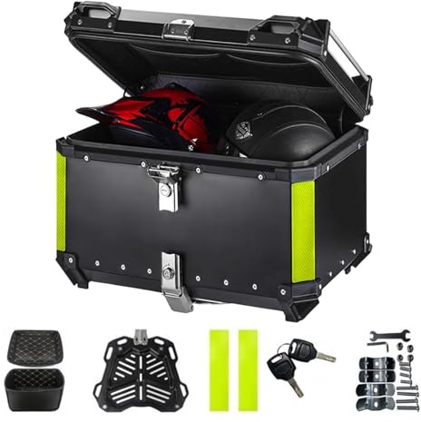 buusace Top Case Moto Top Cases pour Moto, Alliage d'aluminium Coffre, Solide et Imperméable, Valise à Casque avec Serrure de Sécurité, Valise de Voyage pour Le Rangement de Casque (Aluminium-55L)