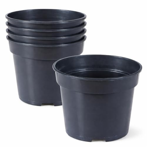 Muddy Hands Pack of 5 Black Plastic Plant Pots - Outdoor Garden Round Planters for Flowers, Herbs & Nursery Plants (20 Litre)