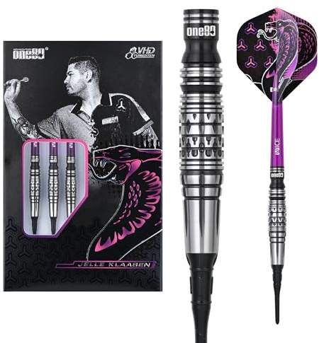 ONE80 Jelle Klaasen The Cobra V3 VHD – 90% Tungsten Softtip Darts | Wolfram Barrel Softdart | 18g | Signature Soft Dartpfeile für E-Dartboards