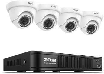 ZOSI 1080P H.265+ Home Security Camera System with AI Human Vehicle Detection, 5MP 3K 8 Channel Surveillance DVR and 4 x 1080p Weatherproof CCTV Dome Camera Outdoor Indoor, 80ft Night Vision, No HDD
