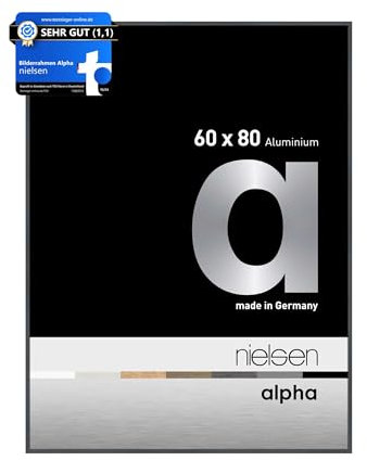 nielsen Bilderrahmen, 60 x 80 cm, Aluminium, Dunkelgrau glanz, Posterrahmen zum Aufhängen im Hoch- & Querformat, Echtglas, Alpha