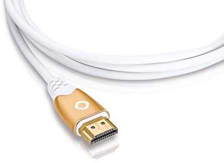 Oehlbach Slim Vision HDMI-kabel – High-Speed HDMI med Ethernet-kanal – överföring av UltraHD, 4K/30 Hz, 3D, HDR med 18 Gbits – vit 2,5 m