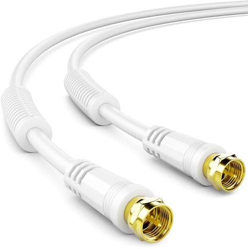 deleyCON 5m SAT TV Antennenkabel Koaxial Kabel HDTV 4-fach Schirmung DVB-S DVB-S2 Radio DAB Mantelstromfilter Ferritkern - Weiß