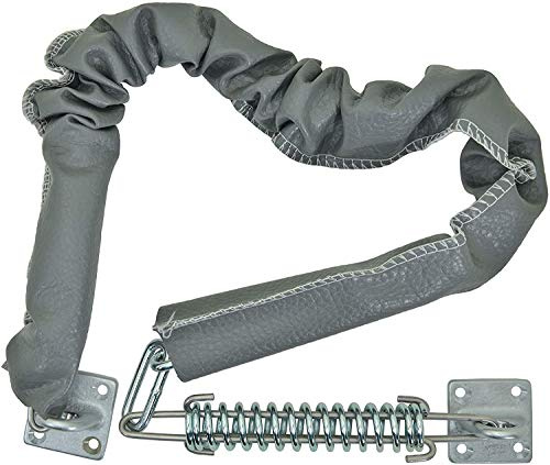 QCAA Extra Heavy Storm Door Chain Check, for Heavy Commercial Door, 32 Length Overall, Solid Brass Bracket Satin Chrome Plated, 304 Stainless Steel Hook, Grey Textured Vinyl Cover, 1 Pack