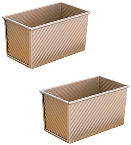 NICETOW 2Pcs Non-Stick Loaf Pan with Cover Bread Toast Mold Corrugated loaf Pan with Lid Gold (8 1x4 5x4 3inch)