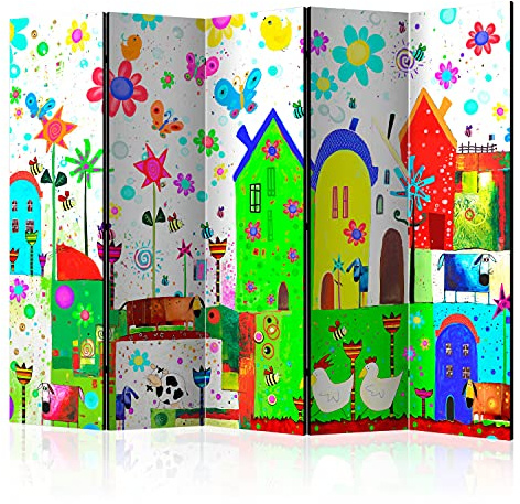 murando - Paravent Raumteiler Kinder, 225x172 cm, 5-teilig, Wohnzimmer | Mobiler Sichtschutz, sofort einsatzbereit, Holzrahmen, ideal fürs Wohnzimmer oder Büro, geruchsneutral, lichtbeständig