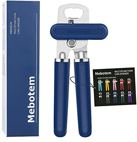 Mebotem 10 Colors Can Opener Manual Handheld Heavy Duty Hand Can Opener Smooth Edge Stainless Steel Can Openers Top Lid Kitchen Gadgets, Best Large Rated Easy Turn Knob, with Bottle Opener, Navy Blue